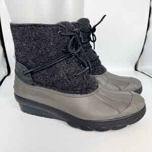 Sperry Top Sider Saltwater Wool Duck Boot Women Size 9 Gray Black Mid Calf